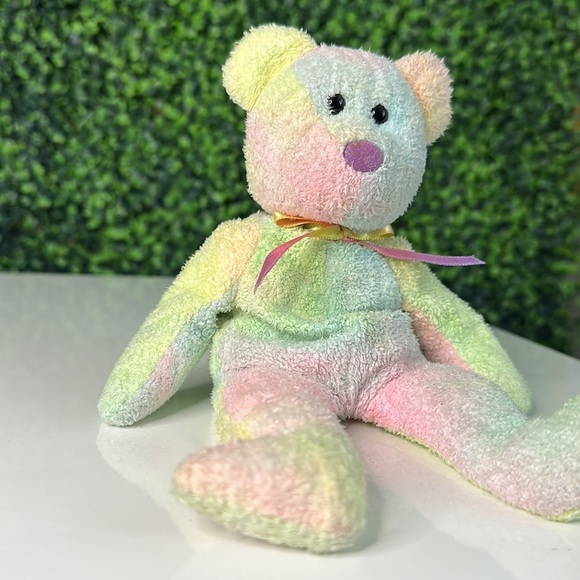 TY Beanie Babies Bear Named "Groovy"   Plush & Beanie Pastel Rainbow Colors 8" - Picture 3 of 9